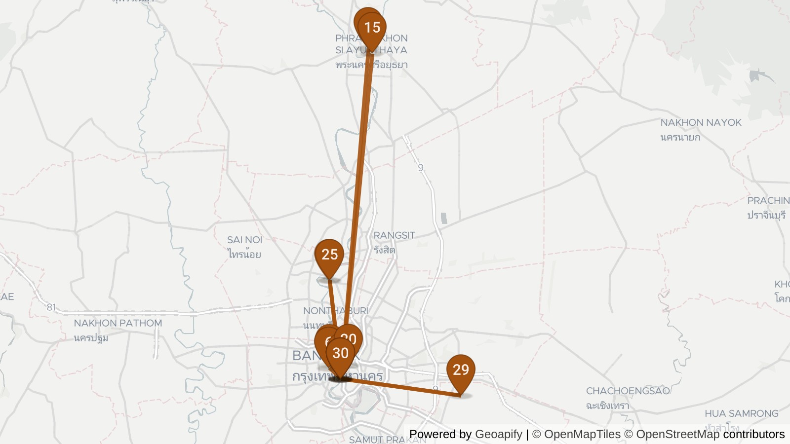 Route map of Bangkok on the River of Kings
