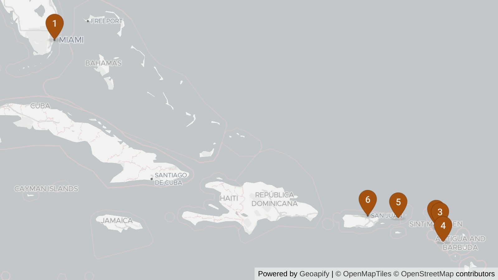 Route map of A Journey through Secluded Isles & Caribbean Havens