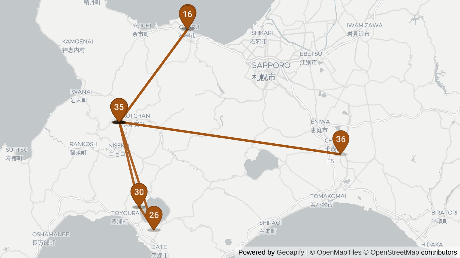 Route map of White Silence: Niseko in Six Days