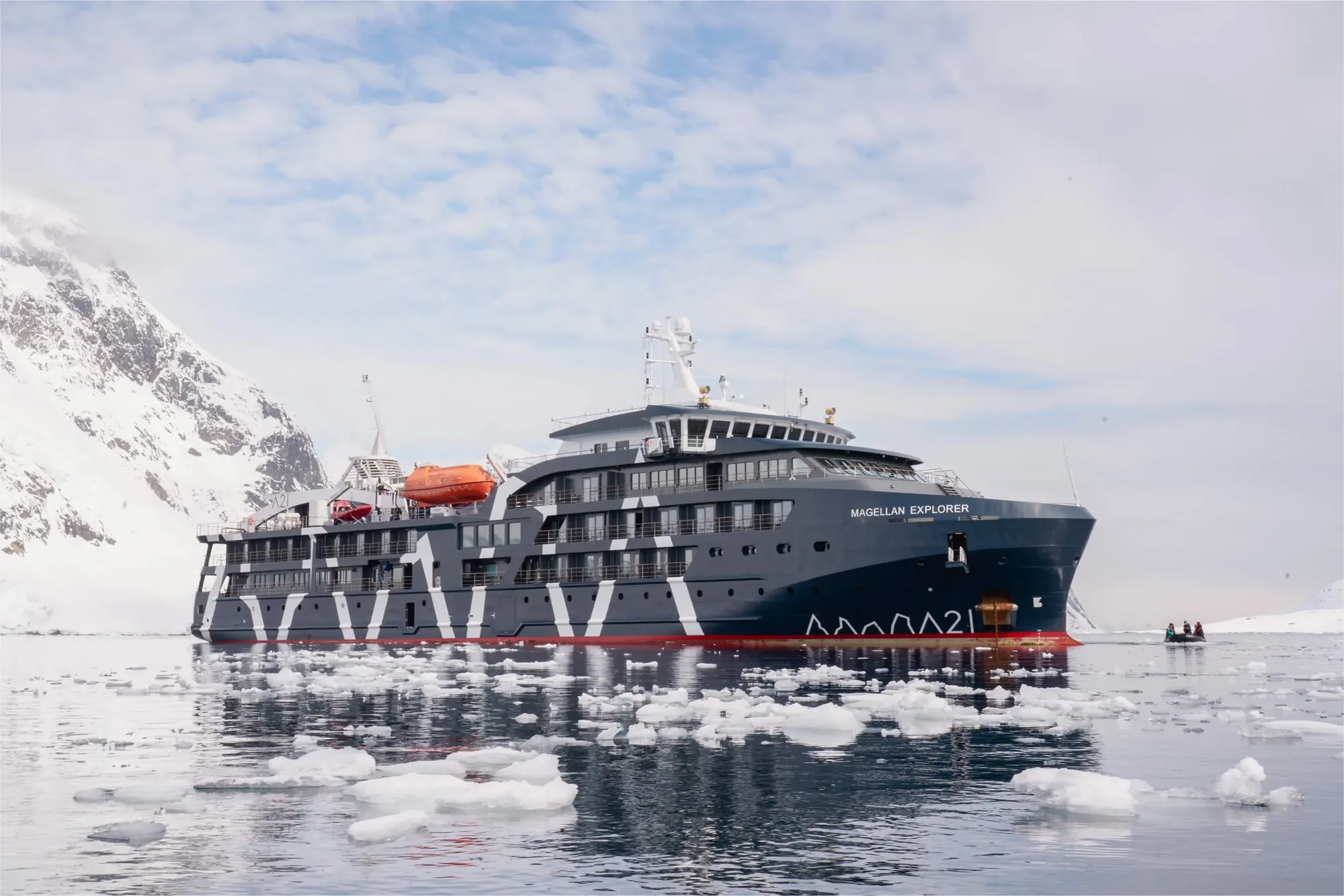 Expedition ship among Antarctic ice