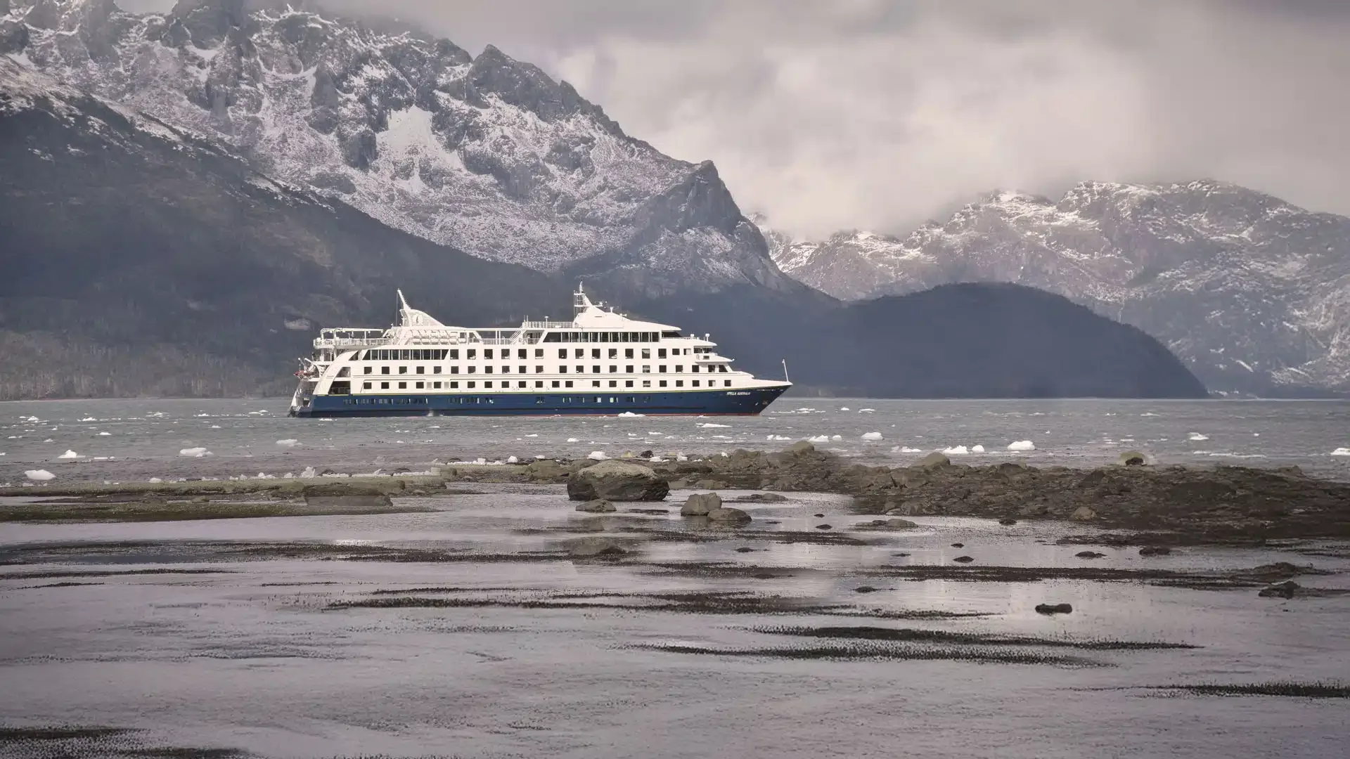 Expedition ship in a Patagonian fjord