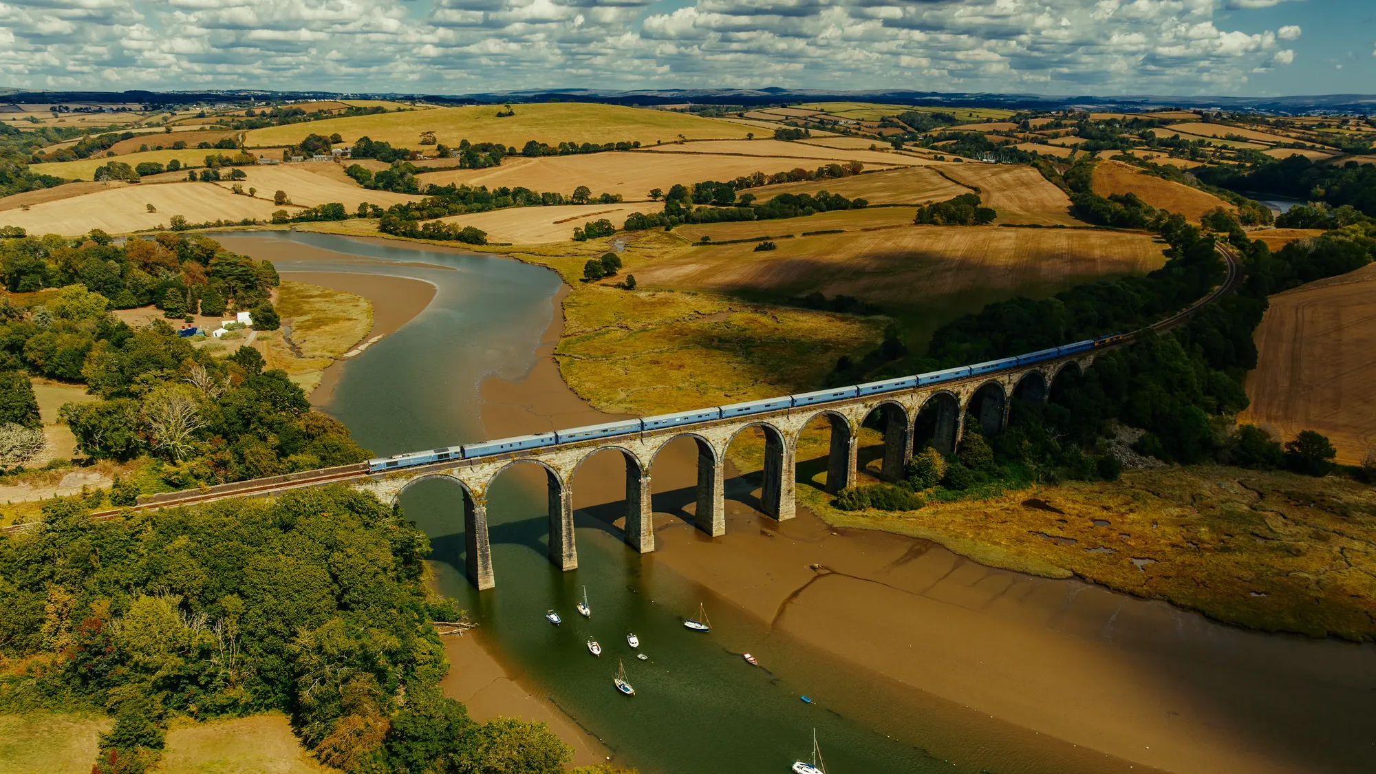 River and viaduct in the French countryside, seen from above