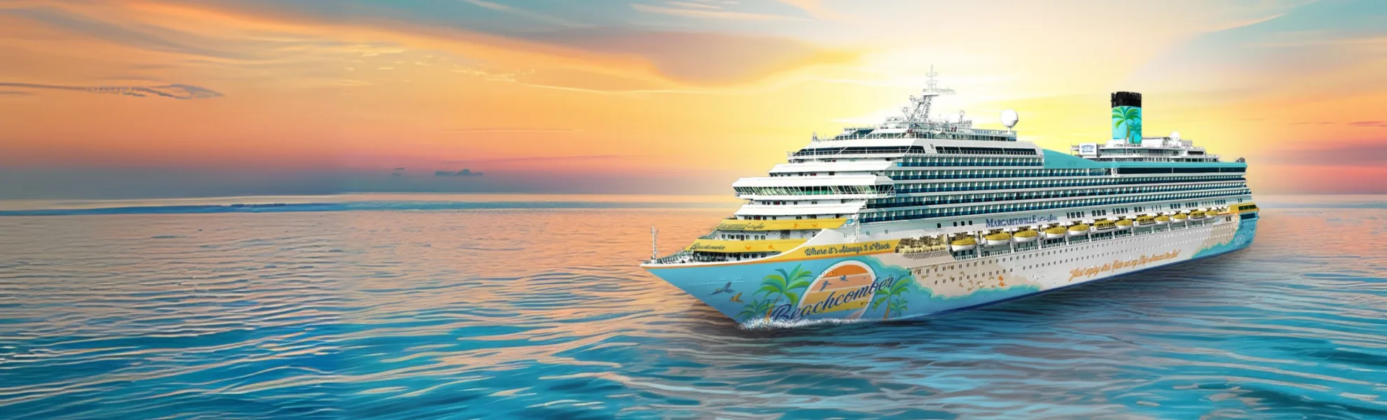 Ship at sea at sunset