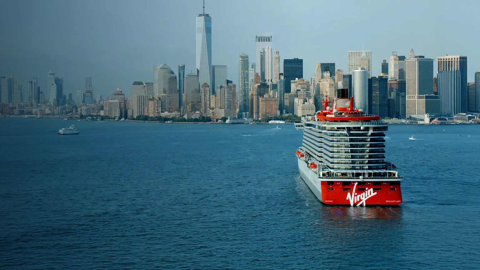 Ship off the Manhattan skyline